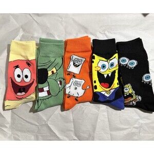 Brand New - One Size Fits Most - Spongebob Squarepants - 5 Pair Crew Socks
